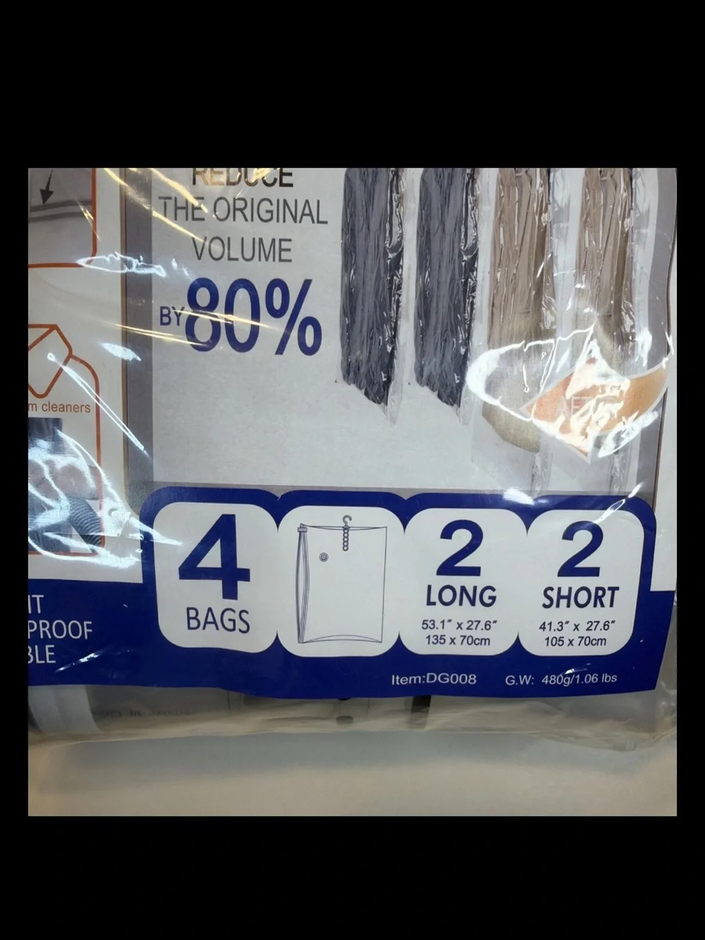 Hanging Vacuum Closet Organizer Bags Clear Sealer Space Saver 2 Long 2 Short